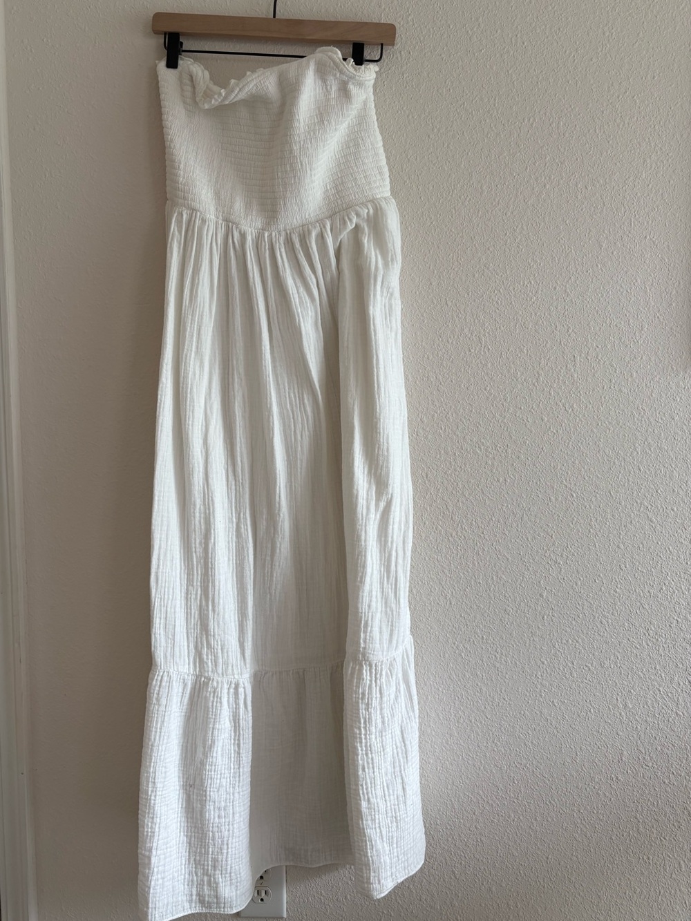 Anthropologie White Smocked Strapless Maxi Dress